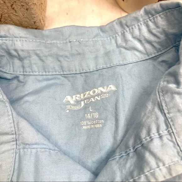 Arizona Jean Button Down Shirt Ombré Short Sleeve Collared Sz 14/16 - Picture 4 of 7